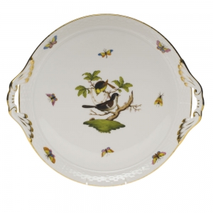 Herend Rothschild Bird Round Tray W/Handles11.25"D