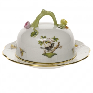 Herend Rothschild Bird Covered Butter Dish6"D 3.5"H