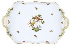 Herend Rothschild Bird Rec Tray W/Branch Handles18"
