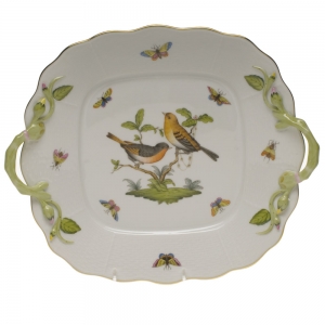 Herend Rothschild Bird Square Cake Plate W/Handles9