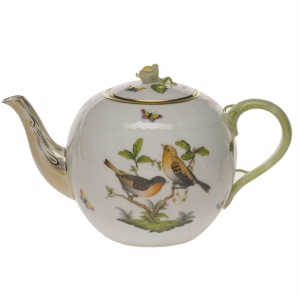 Herend Rothschild Bird Tea Pot W/Rose(60 Oz) 6.5"H