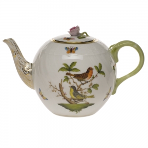 Herend Rothschild Bird Tea Pot W/Rose(36 Oz) 5.5"H