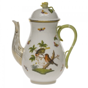 Herend Rothschild Bird Coffee Pot W/Rose(60 Oz) 10"