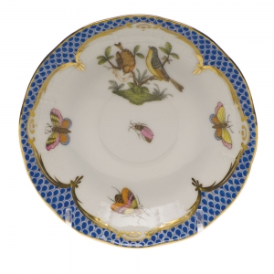 Herend Rothschild Bird Blue Border After Dinner Saucer 4.5"D