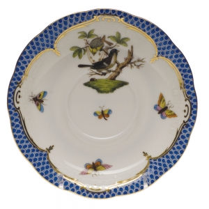 Herend Rothschild Bird Blue Border Tea Saucer - Motif 01 6"D