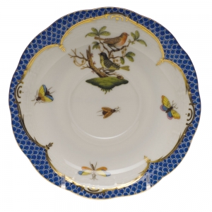 Herend Rothschild Bird Blue Border Tea Saucer - Motif 03 6"D