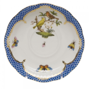 Herend Rothschild Bird Blue Border Tea Saucer - Motif 06 6"D