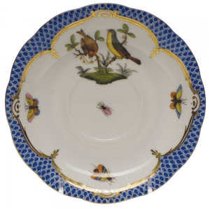 Herend Rothschild Bird Blue Border Tea Saucer - Motif 07 6"D