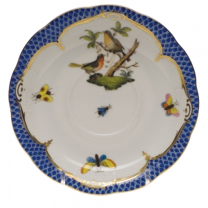 Herend Rothschild Bird Blue Border Tea Saucer - Motif 08 6"D