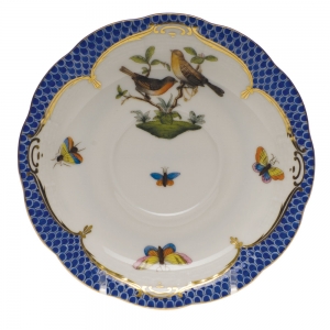 Herend Rothschild Bird Blue Border Tea Saucer - Motif 09 6"D