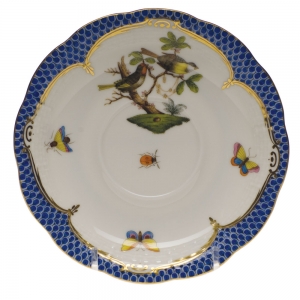 Herend Rothschild Bird Blue Border Tea Saucer - Motif 11 6"D