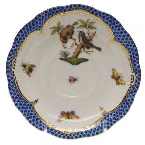 Herend Rothschild Bird Blue Border Tea Saucer - Motif 12 6"D
