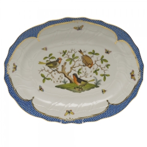 Herend Rothschild Bird Blue Border Platter17"L X 12.5"W