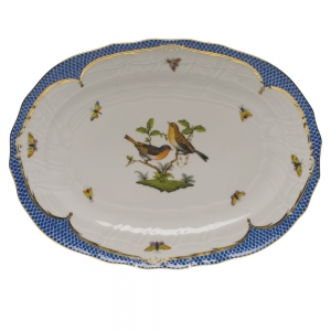Herend Rothschild Bird Blue Border Platter15"L X 11.5"W