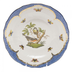 Herend Rothschild Bird Blue Border Dessert Plate - Motif 02 8.25"