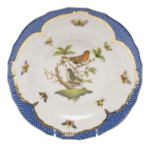 Herend Rothschild Bird Blue Border Dessert Plate - Motif 03 8.25"