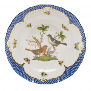 Herend Rothschild Bird Blue Border Dessert Plate - Motif 05 8.25"