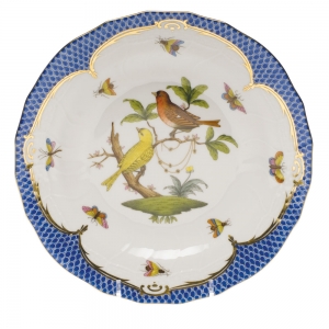 Herend Rothschild Bird Blue Border Dessert Plate - Motif 06 8.25"