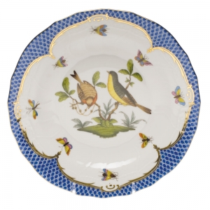 Herend Rothschild Bird Blue Border Dessert Plate - Motif 07 8.25"