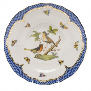 Herend Rothschild Bird Blue Border Dessert Plate - Motif 08 8.25"