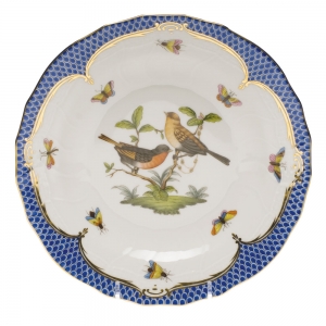 Herend Rothschild Bird Blue Border Dessert Plate - Motif 09 8.25"