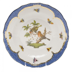 Herend Rothschild Bird Blue Border Dessert Plate - Motif 10 8.25"