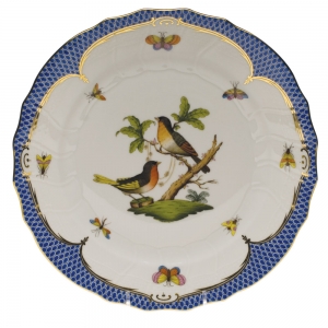 Herend Rothschild Bird Blue Border Dinner Plate - Motif 08 10.5"D