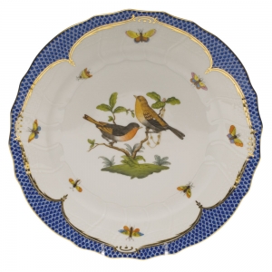 Herend Rothschild Bird Blue Border Dinner Plate - Motif 09 10.5"D