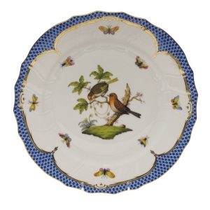 Herend Rothschild Bird Blue Border Dinner Plate - Motif 10 10.5"D
