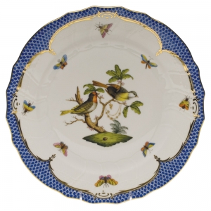 Herend Rothschild Bird Blue Border Dinner Plate - Motif 11 10.5"D