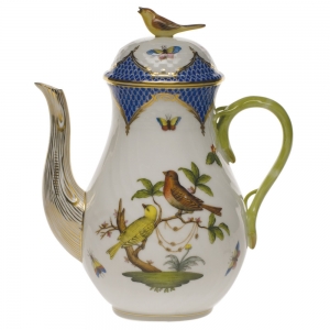 Herend Rothschild Bird Blue Border Coffee Pot W/Bird(36 Oz) 8.5