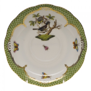 Herend Rothschild Bird Green Border Tea Saucer - Motif 01 6"D