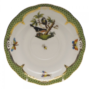 Herend Rothschild Bird Green Border Tea Saucer - Motif 02 6"D