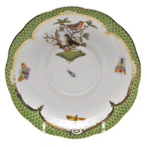 Herend Rothschild Bird Green Border Tea Saucer - Motif 03 6"D