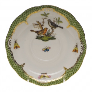 Herend Rothschild Bird Green Border Tea Saucer - Motif 05 6"D
