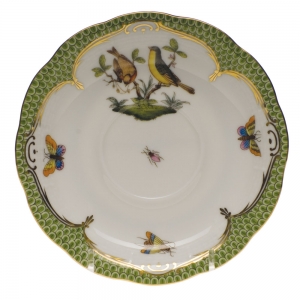 Herend Rothschild Bird Green Border Tea Saucer - Motif 07 6"D