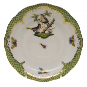 Herend Rothschild Bird Green Border Tea Saucer - Motif 08 6"D