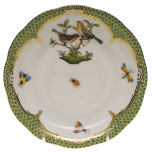 Herend Rothschild Bird Green Border Tea Saucer - Motif 09 6"D