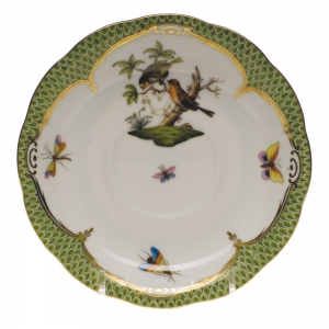 Herend Rothschild Bird Green Border Tea Saucer - Motif 10 6"D