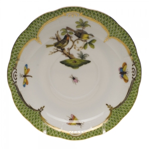 Herend Rothschild Bird Green Border Tea Saucer - Motif 11 6"D