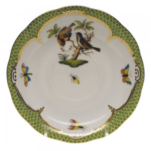 Herend Rothschild Bird Green Border Tea Saucer - Motif 12 6"D