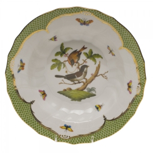 Herend Rothschild Bird Green Border Rim Soup - Motif 04 9.5"D
