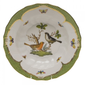 Herend Rothschild Bird Green Border Rim Soup - Motif 05 9.5"D