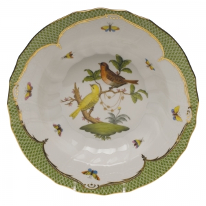 Herend Rothschild Bird Green Border Rim Soup - Motif 06 9.5"D