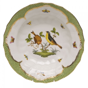 Herend Rothschild Bird Green Border Rim Soup - Motif 07 9.5"D