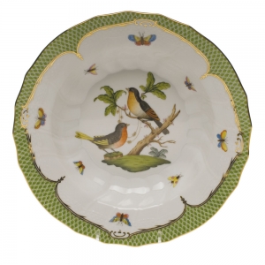 Herend Rothschild Bird Green Border Rim Soup - Motif 08 9.5"D