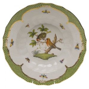 Herend Rothschild Bird Green Border Rim Soup - Motif 10 9.5"D