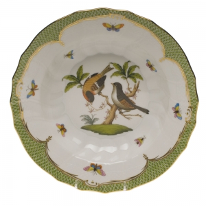 Herend Rothschild Bird Green Border Rim Soup - Motif 12 9.5"D