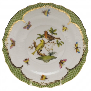 Herend Rothschild Bird Green Border Salad Plate - Motif 06 7.5"D
