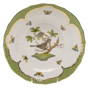 Herend Rothschild Bird Green Border Dessert Plate - Motif 01 8.25"